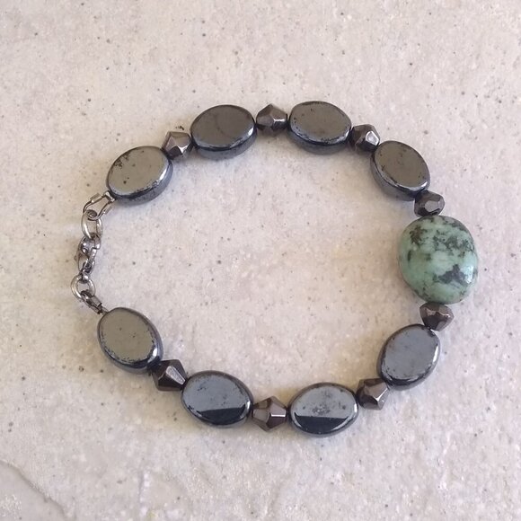 Hematite & Kiwi Jasper Bracelet for Her! A Gift of Strength, Calm and Serenity - Picture 1 of 8